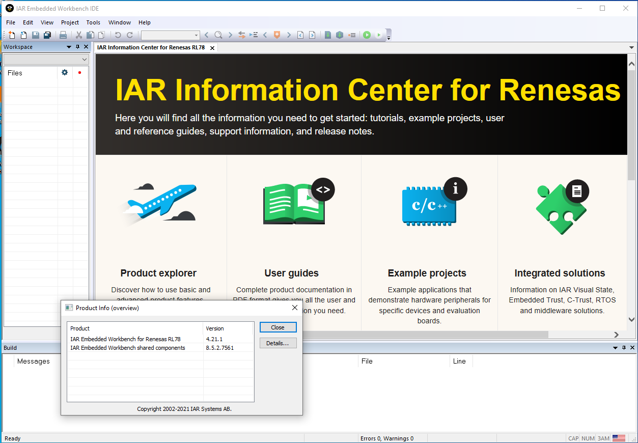 IAR Embedded Workbench for Renesas RL78 version 4.21.1