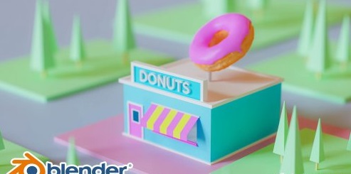 Blender 3D Easy Cartoon Donut Shop Scene