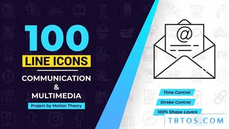 Videohive 100 Communication Multimedia Line Icons