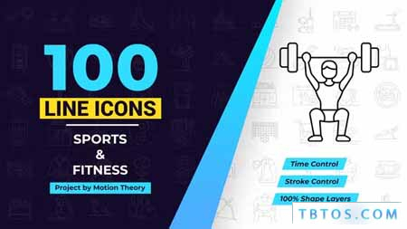 Videohive 100 Sport Fitness Line Icons