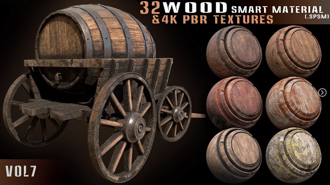 Artstation 32 wood smart material 4k PBR textures Vol 7 and Stylized Wood Smart Materials