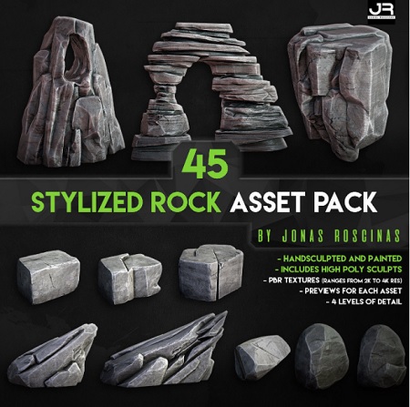 CGTrader 45 Stylized Rock Asset Pack Low poly 3D model