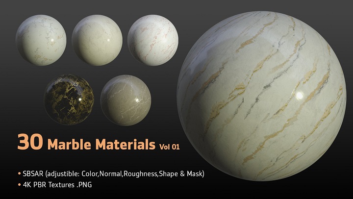 ArtStation 30 Marble Materials SBSAR 4K PBR Texture Vol 01