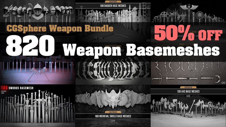 ArtStation 820 Weapon Basemeshes CGSphere Weapon Bundle