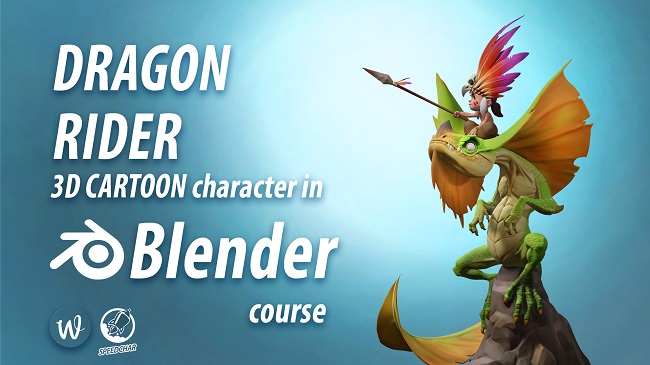 Wingfox Dragon Rider 3D cartoon character in Blender course